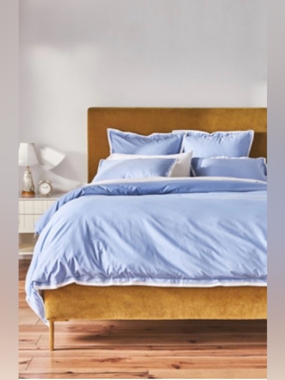 Anthropologie Tipped Contrast Percale Queen Duvet Cover Blue